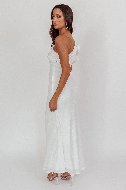 Deanna One-Shoulder Ruffle Maxi Dress White