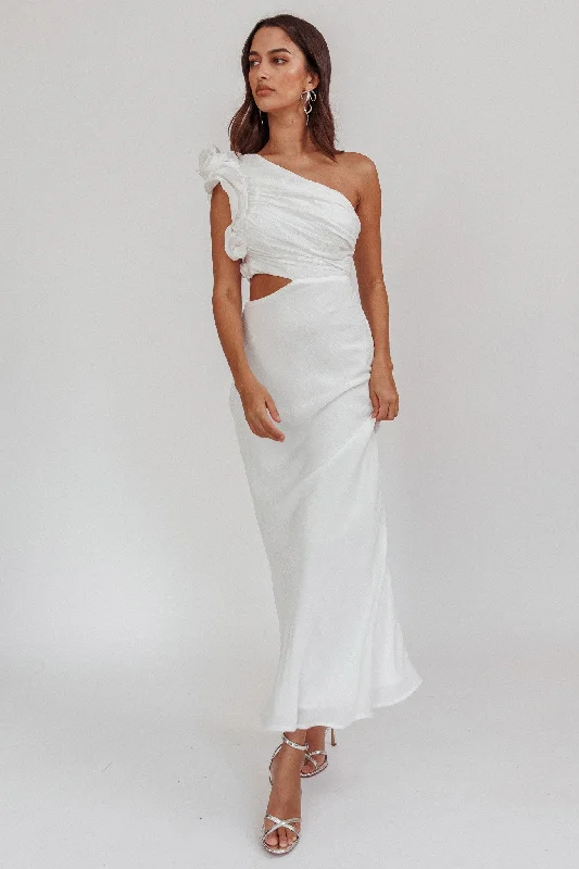 Deanna One-Shoulder Ruffle Maxi Dress White