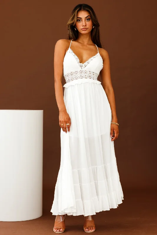 Desert Rose Crochet Tie-Up Back Maxi Dress White