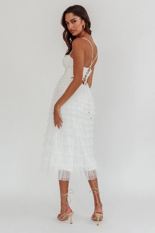 Garden Party Tiered Frill Midi Dress White