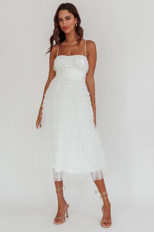 Garden Party Tiered Frill Midi Dress White