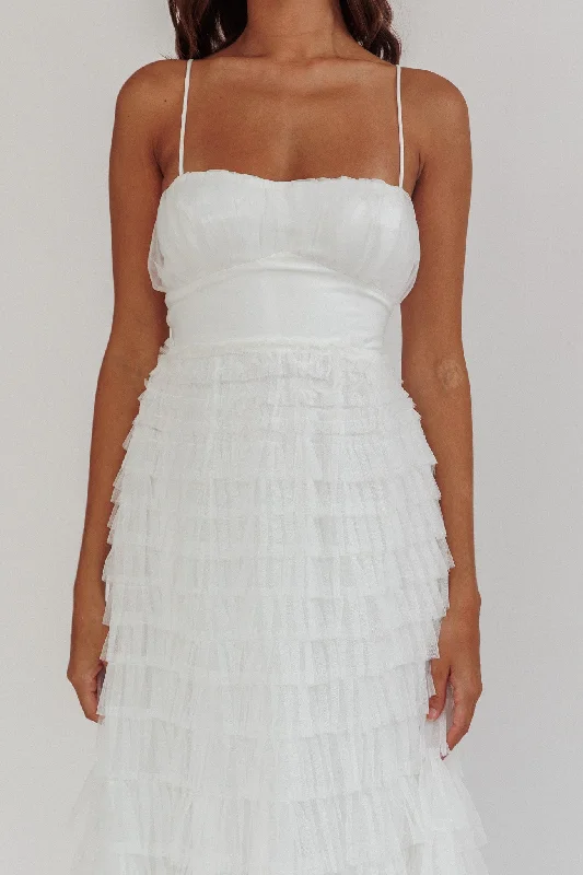 Garden Party Tiered Frill Midi Dress White