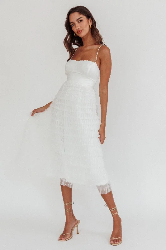 Garden Party Tiered Frill Midi Dress White